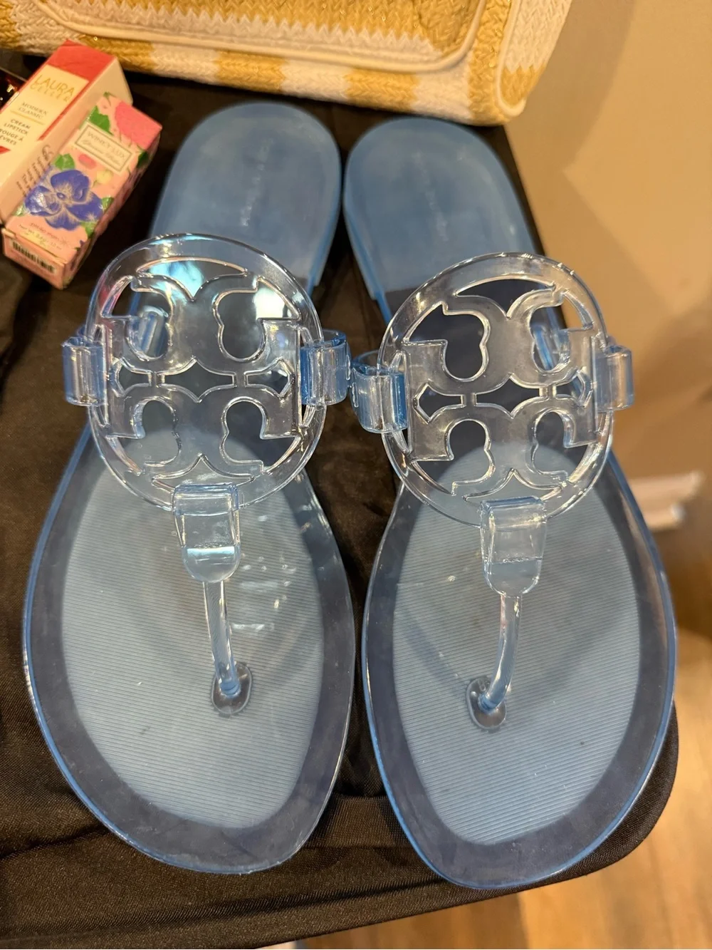 Tory Burch Clear Blue Jelly Logo Thong Sandals